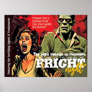 Affiche Fête rétro Frankenstein Halloween horreur Vintage