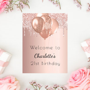Affiche Fete rose gold blush paillettes bienvenue 
