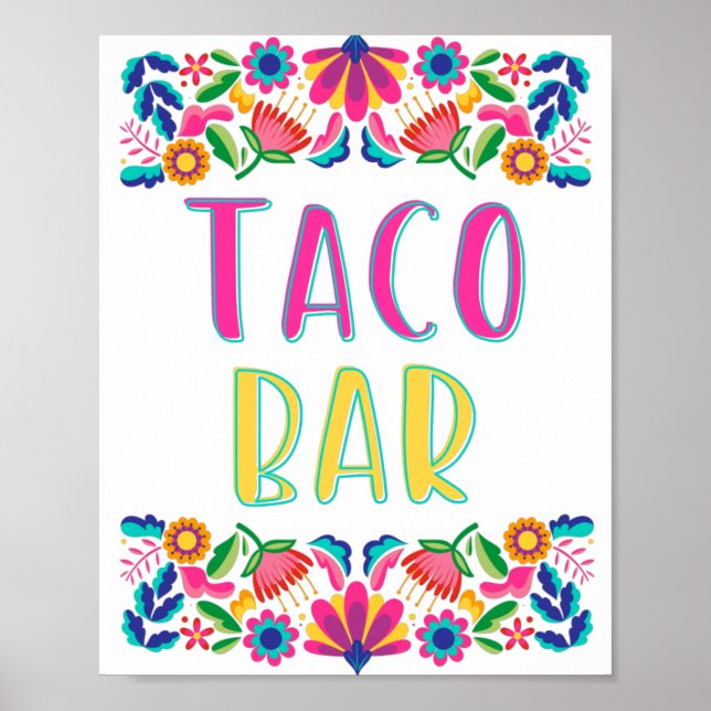 Affiche Fête Taco Bar Mexicain Fleurs Mexicaines (Devant)