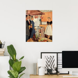 Affiche Fête vintage dans la cuisine, la bière et les amus