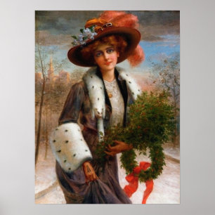 Affiche fête vintage de Noël dame de vacances