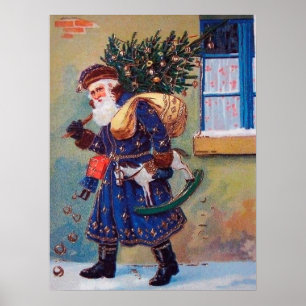 Affiche fête vintage Noël Père Noël Holiday