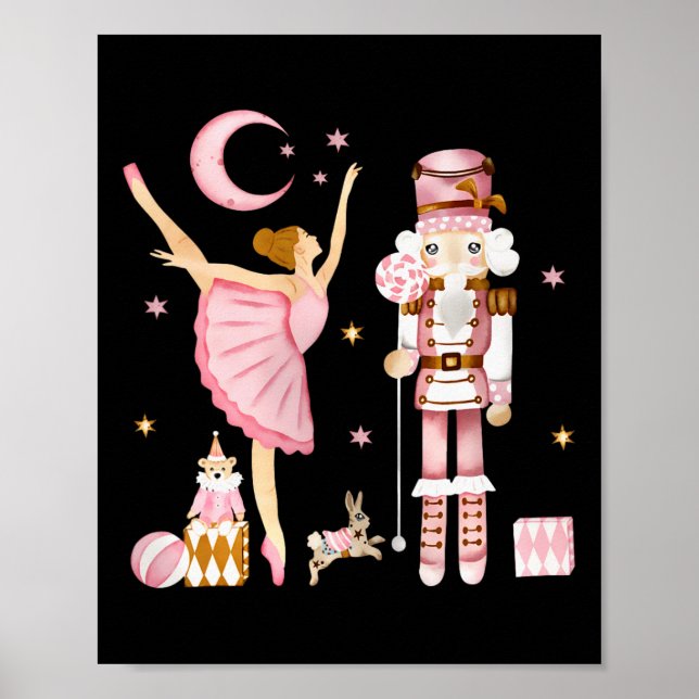 Affiche Fête vintage Noisette de Ballet Noël Rose (Devant)