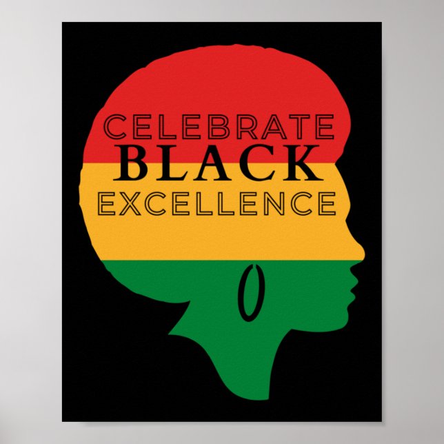 Affiche Fêter l'excellence noire Afro Silhouette - Rouge (Devant)