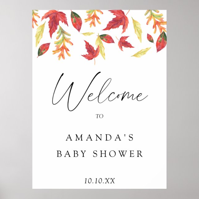 Affiche Fêtes de bébé de bienvenue d'automne aux feuilles  (Devant)