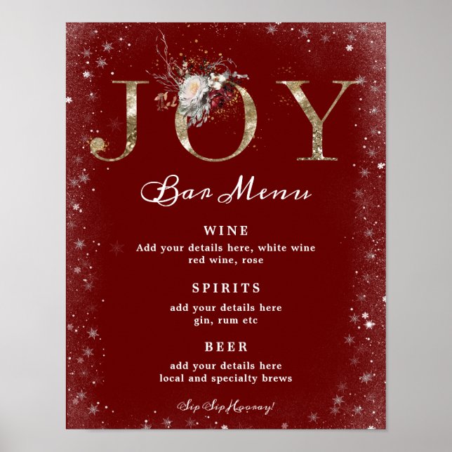 Affiche fêtes d'hiver mariage joy bar menu panneau (Devant)