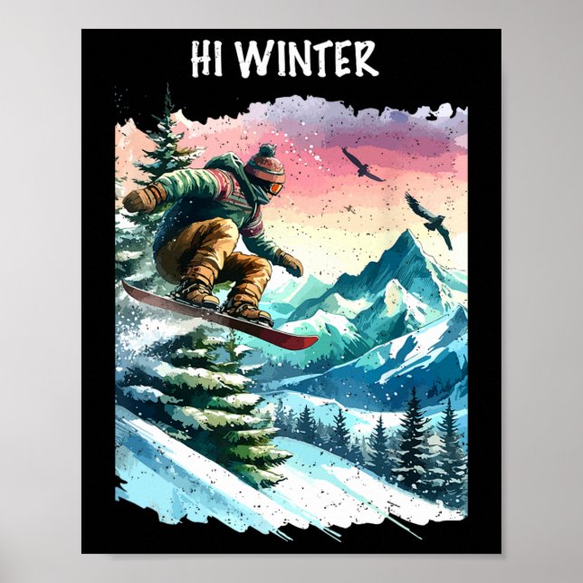 Affiche Fêtes d'hiver Snowboard Noël Noël Snowboa (Devant)