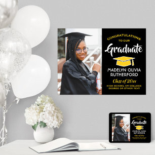 Affiche Fêtes Diplômée Photo Black & Gold Graduate