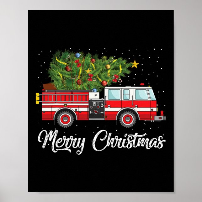 Affiche Feu Camion Xmas Tree Funny Firefighter cadeau Joye (Devant)