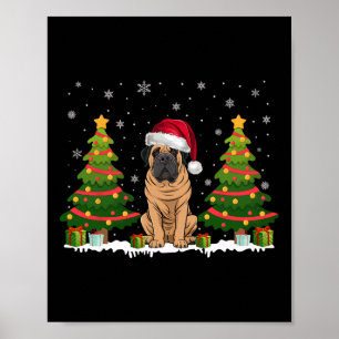 Affiche Feu d'arbre de Noël Lumière Chien Mastig Santa Cha