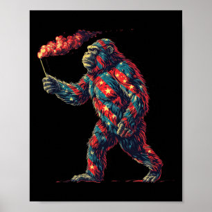 Affiche Feu d'artifice 4 juillet Hommes Sasquatch Amérique