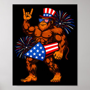 Affiche feu d'artifice Bigfoot drapeau américain sasquatch