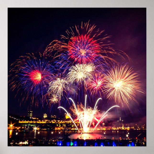 Affiche Feu d'artifice bleu, rouge et or (Devant)