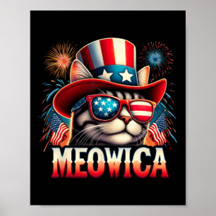 Affiche Feu d'artifice Chat Drôle de Kitty Patriotique Meo