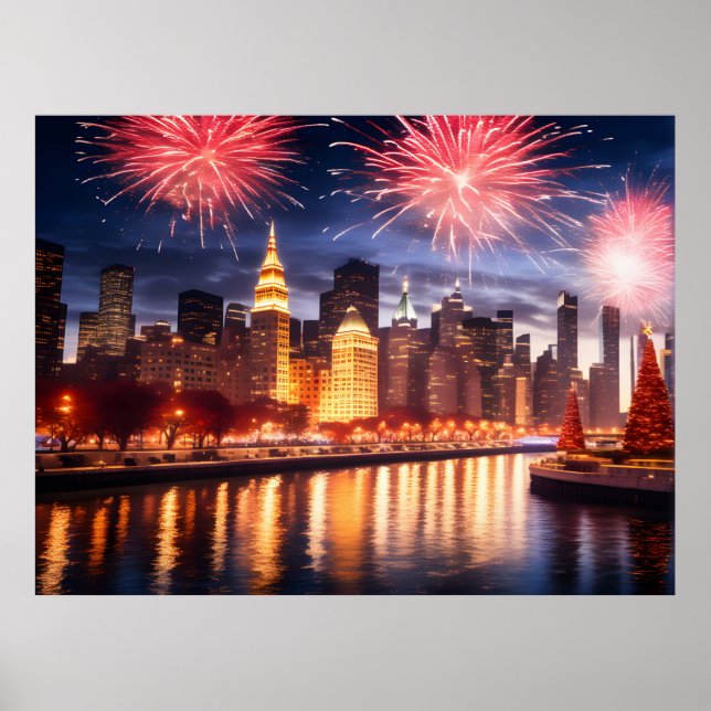 Affiche Feu d'artifice dans la ville de nuit (Devant)