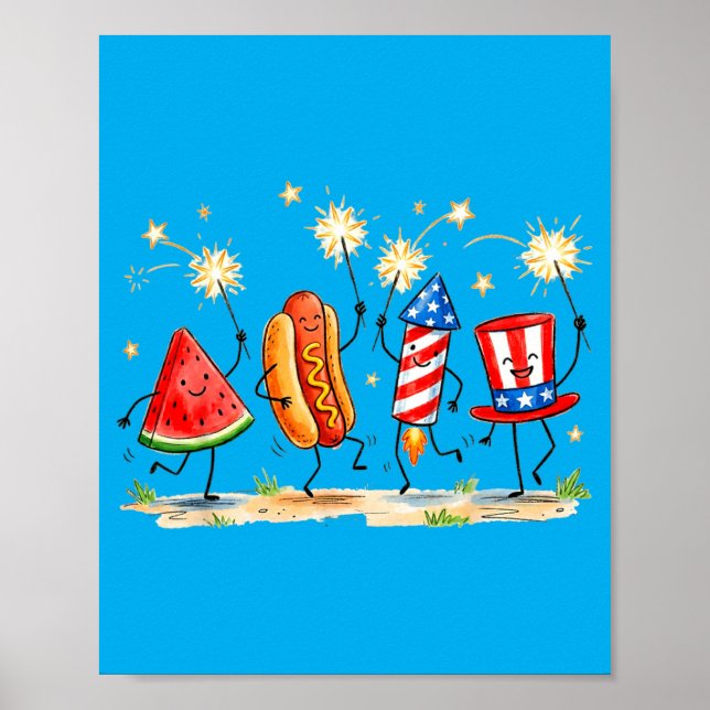 Affiche Feu d'artifice de hot-dog de pastèque patriotique  (Devant)