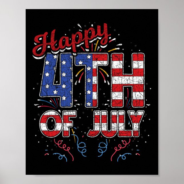 Affiche Feu d'artifice Joyeux 4 juillet Drapeau américain  (Devant)