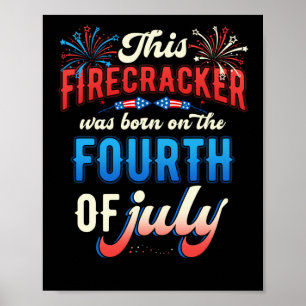 Affiche Feu d'artifice Né le 4 Juillet Anniversaire Le 4 J