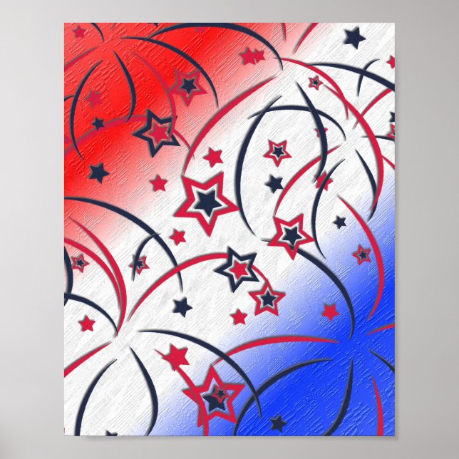 Affiche Feu d'artifice sur bleu blanc rouge (Devant)