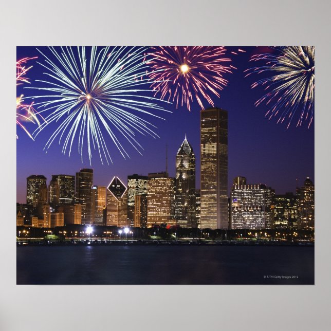 Affiche Feu d'artifice sur la skyline de Chicago (Devant)