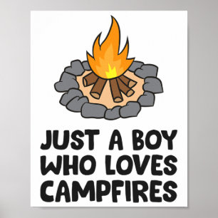 Affiche Feu de camp de camping Juste un garçon qui aime le