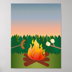 Affiche Feu de camp extérieur d'été