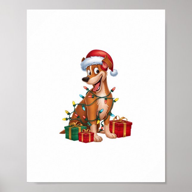 Affiche Feu de Noël Éclairage Santa Hat Pinscher Chien Noë (Devant)