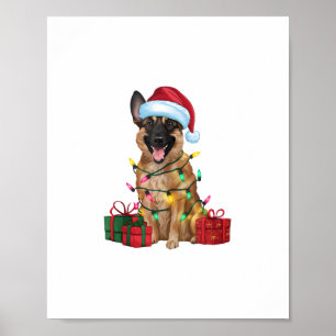 Affiche Feu de Noël Santa Hat Chien belge Malinois Chris