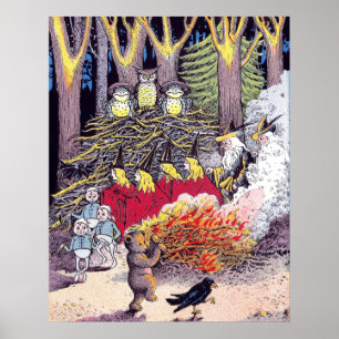 Affiche Feu d'Halloween avec ours et Brownies