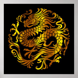 Affiche Feu Doré : Gravure d'un Dragon
