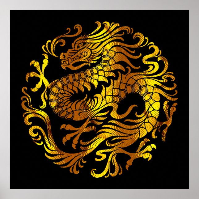 Affiche Feu Doré : Gravure d'un Dragon (Devant)