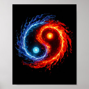 Affiche Feu et eau symbole yin yang équilibre tai chi éner