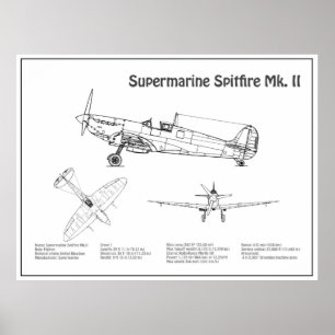 Affiche Feu Spitfire Supermarine - Plan d'avion BD
