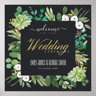 AFFICHE FEUILLAGE À COURONNE NOIRE ACRÉELLE DE MARIAGE BIE
