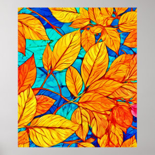 Affiche Feuillage d'automne doré : Peinture Feuille brilla