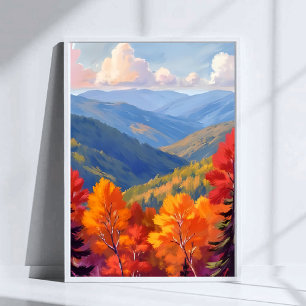 Affiche Feuillage d'automne   Paysage de montagne à l'aqua