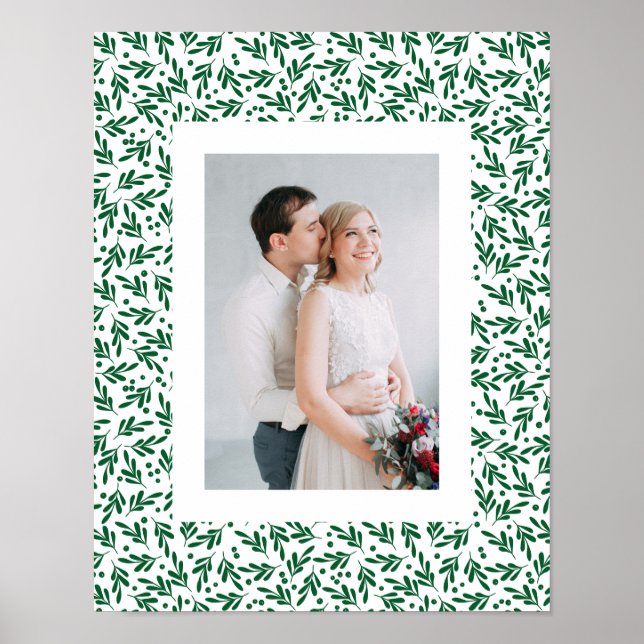 Affiche Feuillage de fête vert et blanc | Vacances (Devant)