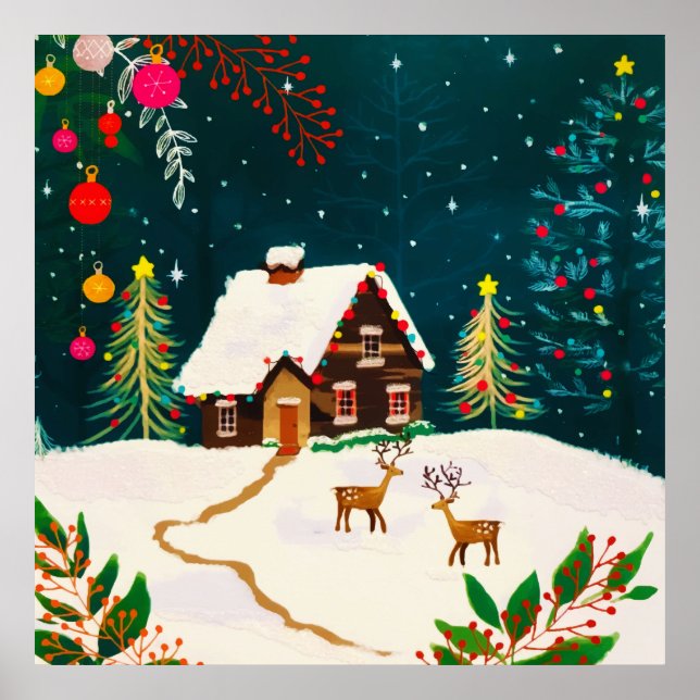 Affiche Feuillage de forêt rustique automne Berries d'hive (Devant)