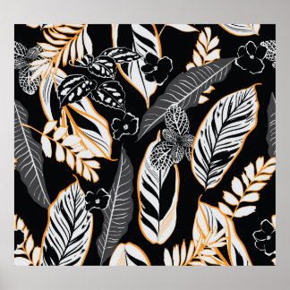Affiche Feuillage de nuit tropical : Motif Vintage foncé