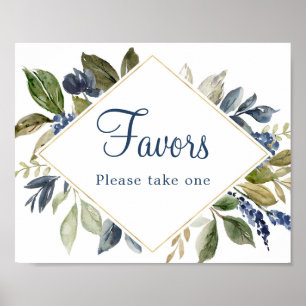 Affiche Feuillage de verdure bleue doré Favorise le signe