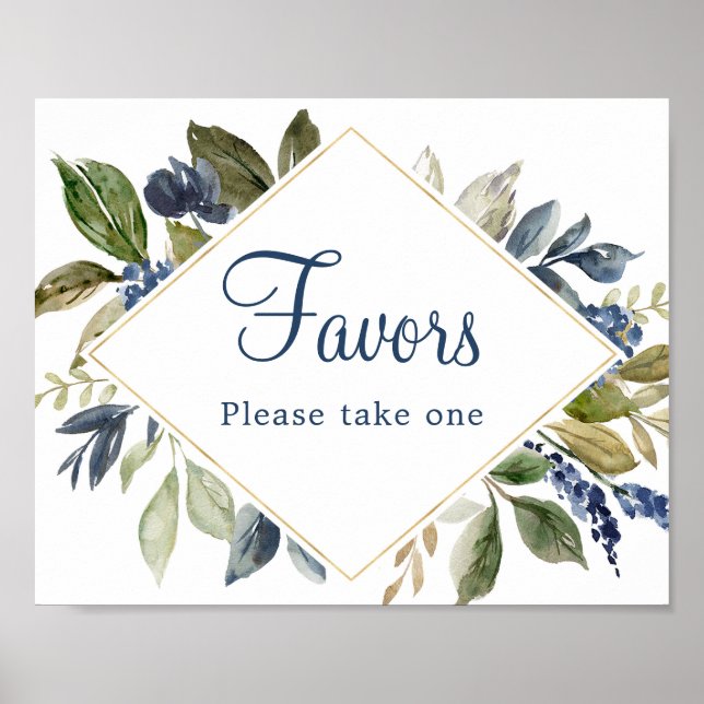 Affiche Feuillage de verdure bleue doré Favorise le signe (Devant)