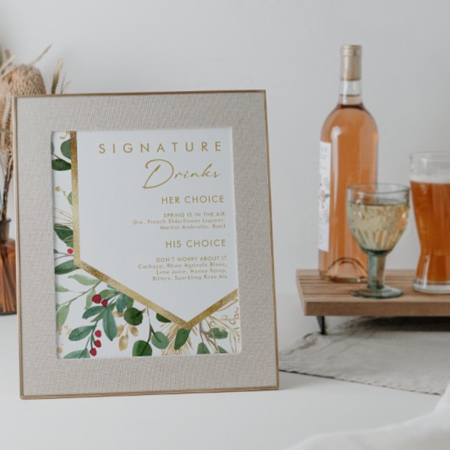 Affiche Feuillage moderne de Noël | Boissons blanches de p (Créateur téléchargé)