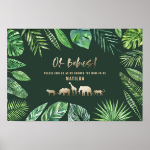 Affiche Feuillage tropical + baby shower jumeau d'animaux 