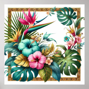 Affiche Feuillage Tropical Iridescent dans un Cadre Carré