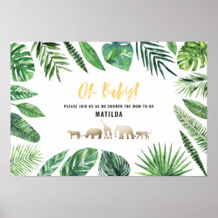 Affiche Feuillage tropical + partie de baby shower