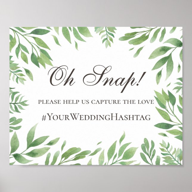 Affiche Feuillage vert. Mariage vert hashtag instagram (Devant)