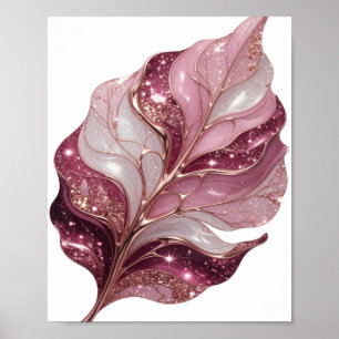 AFFICHE FEUILLE BLANCHE ET ROSE LUMINEUSE AVEC ÉTOILES ÉTO