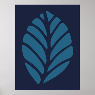 Affiche Feuille bleue minimaliste