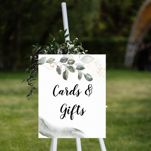 Affiche Feuille d'aquarelle verte douce | Poussière d'or | (Créateur téléchargé)