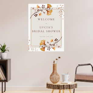 Affiche Feuille d'automne dorée élégante Bienvenue à la do